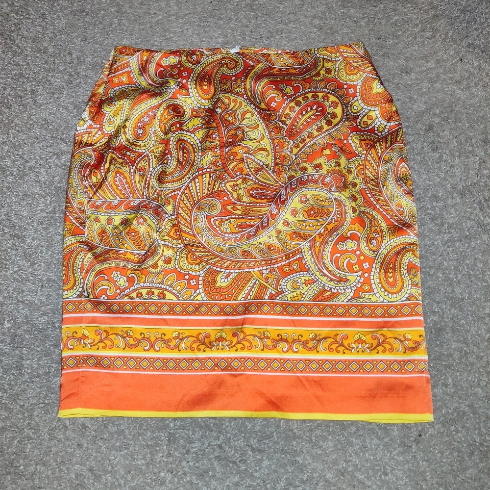 Vince Camuto Paisley Lined Skirt Size 10 Back Zip Boho Print